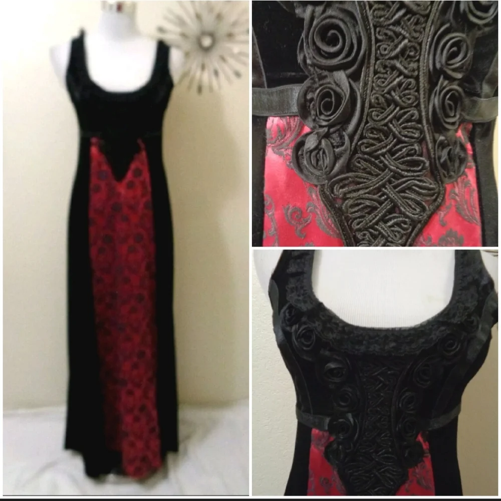 CYKXTEES Vintage Y2K Black Velvet Dress Long Gown size Small - Picture 3 of 3